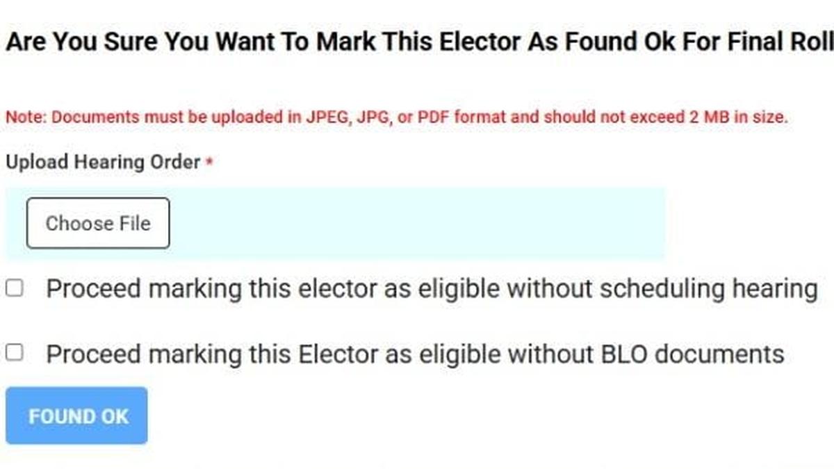 A screenshot showing options on the Election Commission's ECINET portal related to elector verification procedures.
